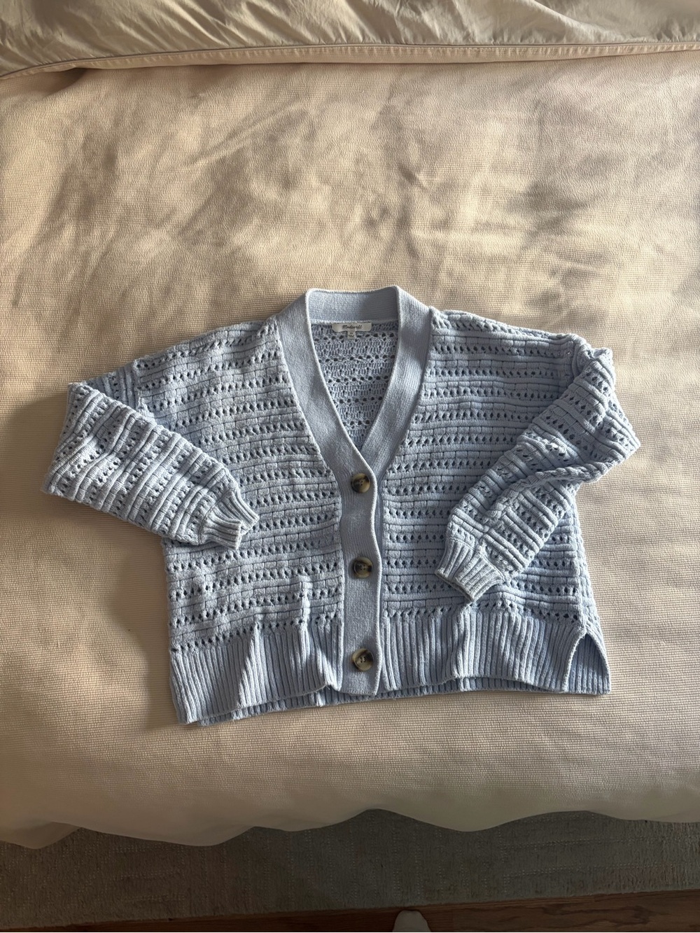 Madewell Light Blue Open-Weave V-Neck Cardigan